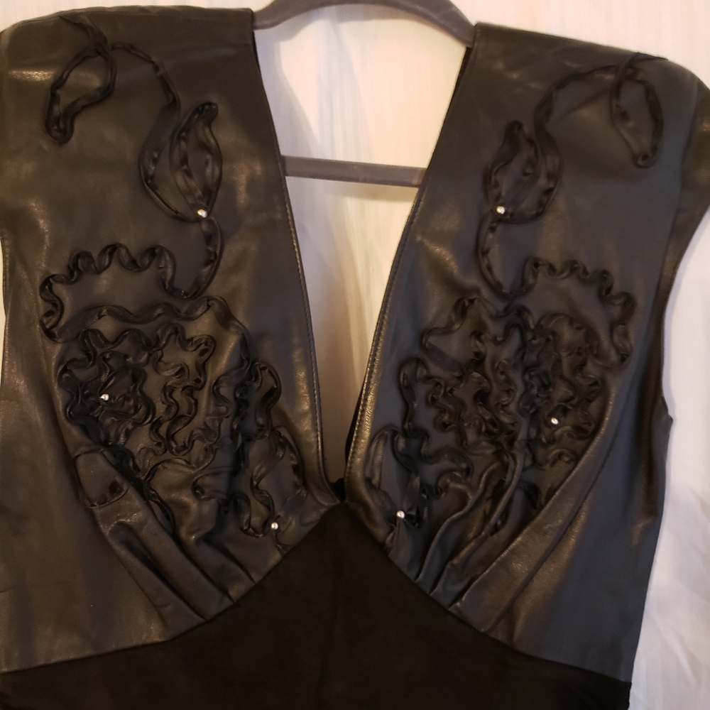 BLACK LEATHER N SUEDE DRESS